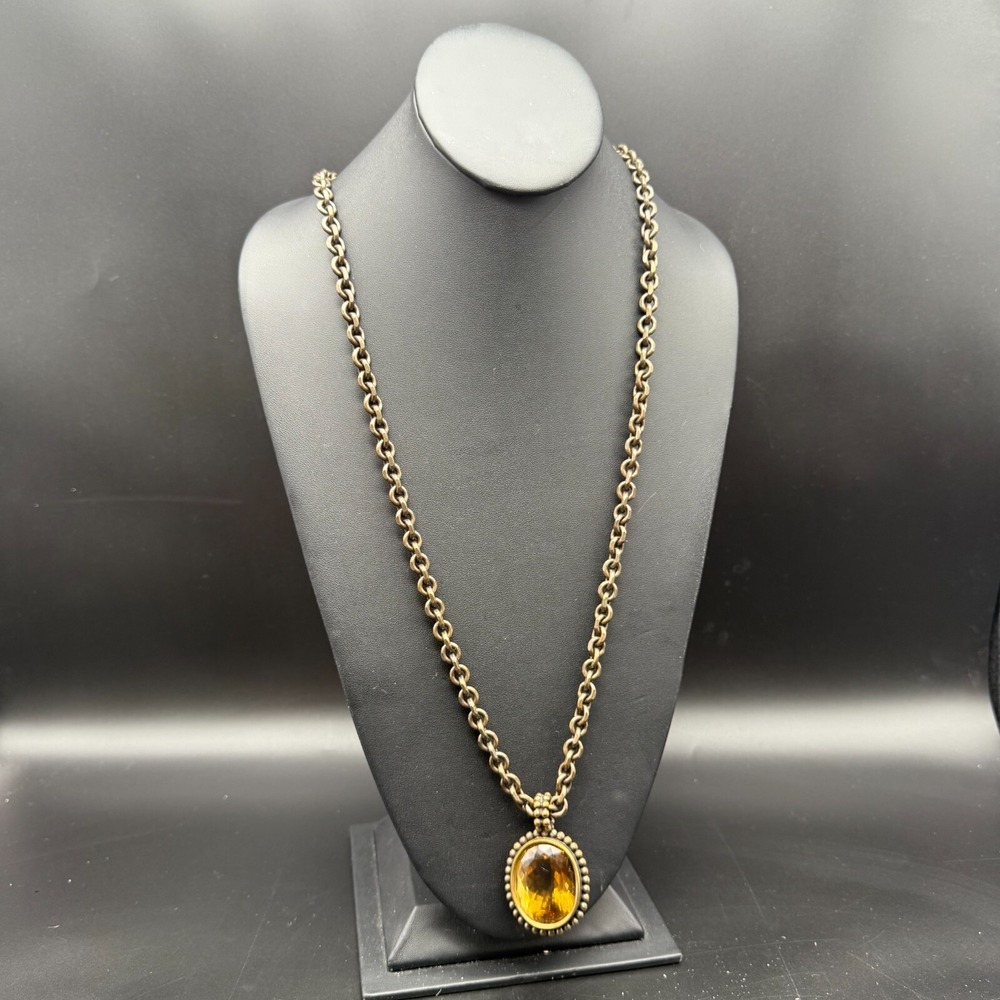 Stephen Dweck 1994 Vintage Bronze Toggle Necklace Citrine Pendant 32" Chain Sign